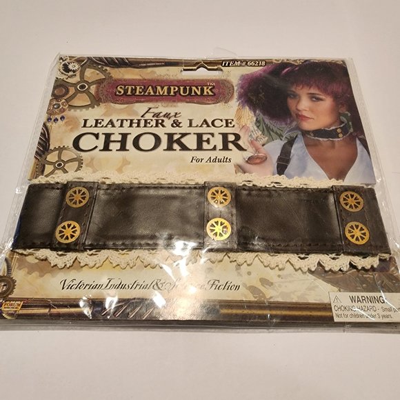 Steampunk Faux Leather and Lace Choker for adults - Picture 2 of 6